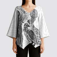 Aotearoa Moko Tribal Tattoo Kimono Sleeve Blouse New Zealand Maori Penguin and Fantail White Color LT03 - Polynesian Pride