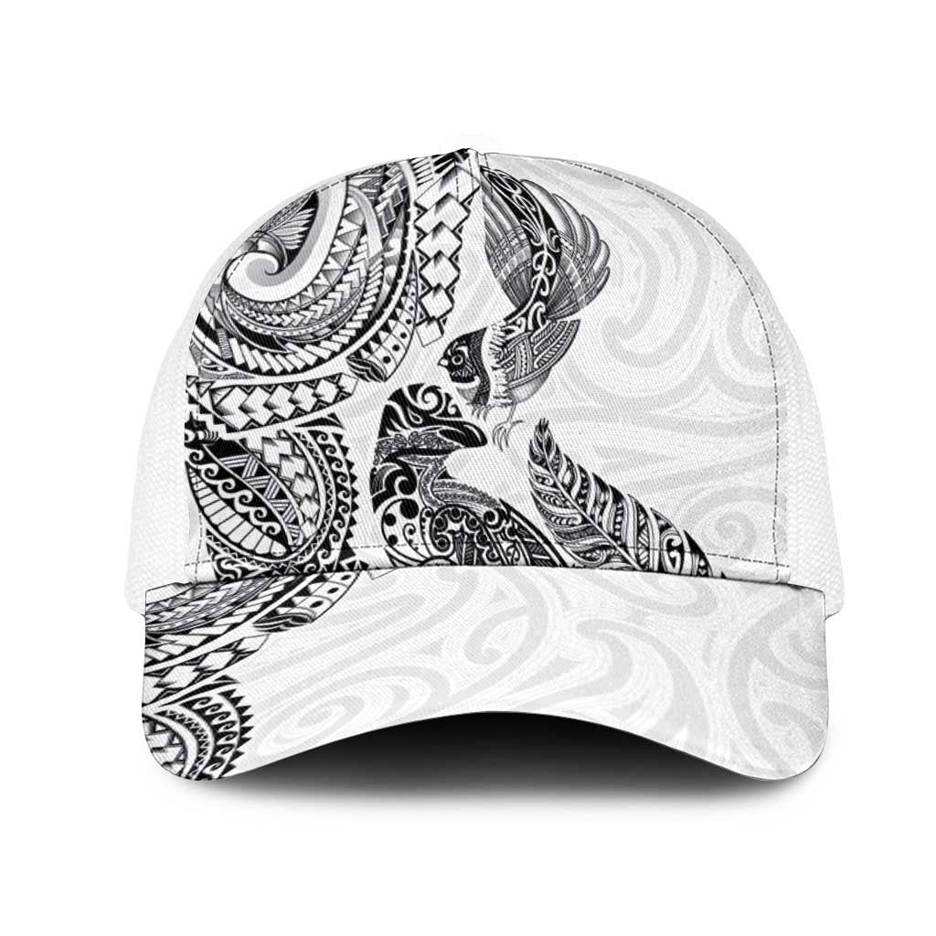 Aotearoa Moko Tribal Tattoo Mesh Trucker Cap New Zealand Maori Penguin and Fantail White Color