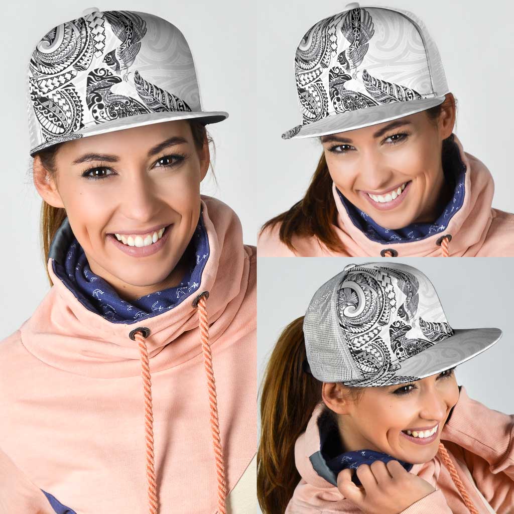 Aotearoa Moko Tribal Tattoo Mesh Trucker Cap New Zealand Maori Penguin and Fantail White Color