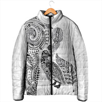 Aotearoa Moko Tribal Tattoo Padded Jacket New Zealand Maori Penguin and Fantail White Color