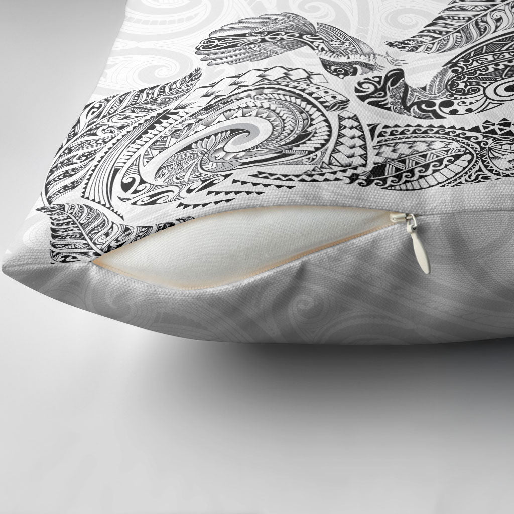 Aotearoa Moko Tribal Tattoo Pillow Cover New Zealand Maori Penguin and Fantail White Color LT03 - Polynesian Pride