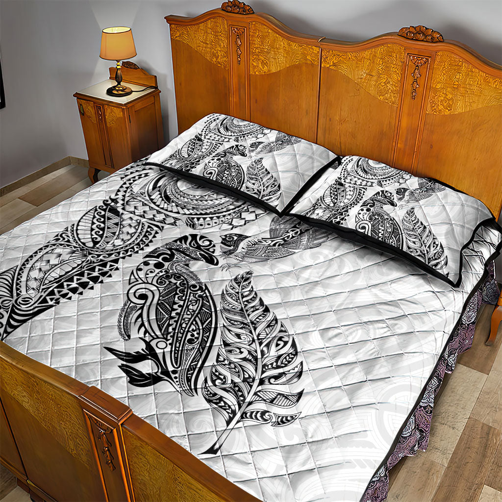Aotearoa Moko Tribal Tattoo Quilt Bed Set New Zealand Maori Penguin and Fantail White Color LT03 - Polynesian Pride