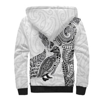 Aotearoa Moko Tribal Tattoo Sherpa Hoodie New Zealand Maori Penguin and Fantail White Color LT03 - Polynesian Pride