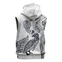 Aotearoa Moko Tribal Tattoo Sleeveless Hoodie New Zealand Maori Penguin and Fantail White Color LT03 - Polynesian Pride