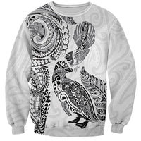 Aotearoa Moko Tribal Tattoo Sweatshirt New Zealand Maori Penguin and Fantail White Color