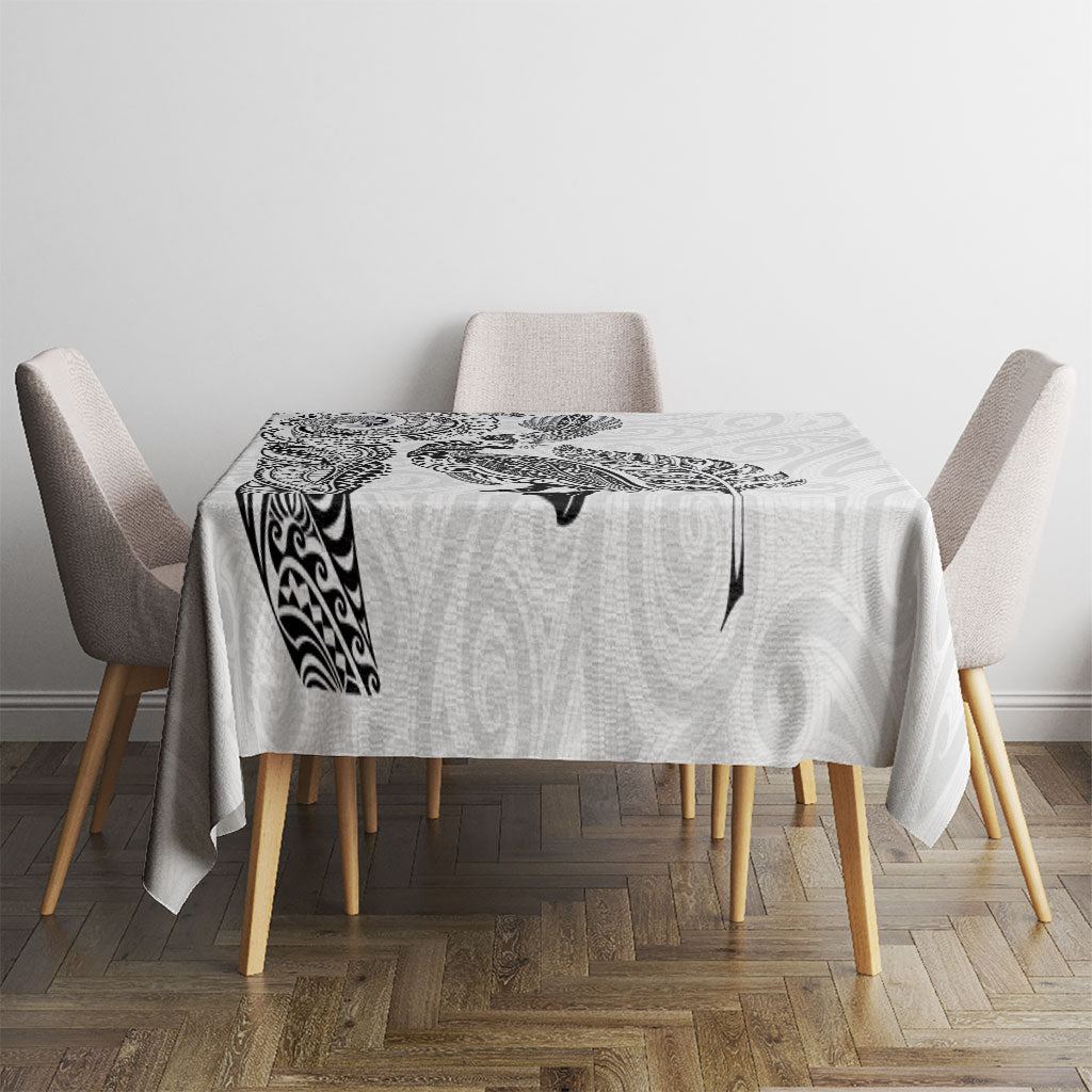 Aotearoa Moko Tribal Tattoo Tablecloth New Zealand Maori Penguin and Fantail White Color