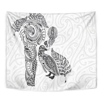 Aotearoa Moko Tribal Tattoo Tapestry New Zealand Maori Penguin and Fantail White Color