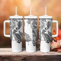 Aotearoa Moko Tribal Tattoo Tumbler With Handle New Zealand Maori Penguin and Fantail White Color LT03 - Polynesian Pride