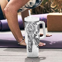 Aotearoa Moko Tribal Tattoo Tumbler With Handle New Zealand Maori Penguin and Fantail White Color LT03 - Polynesian Pride