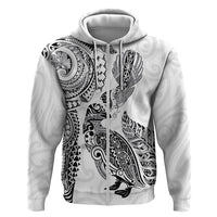 Aotearoa Moko Tribal Tattoo Zip Hoodie New Zealand Maori Penguin and Fantail White Color LT03 Zip Hoodie White - Polynesian Pride