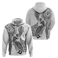 Aotearoa Moko Tribal Tattoo Zip Hoodie New Zealand Maori Penguin and Fantail White Color LT03 - Polynesian Pride