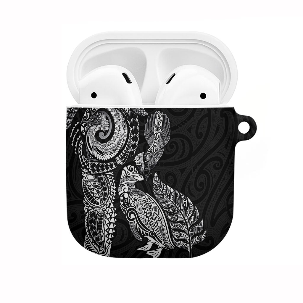 Aotearoa Moko Tribal Tattoo AirPods Case New Zealand Maori Penguin and Fantail Black Color LT03 Black - Polynesian Pride