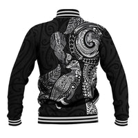 Aotearoa Moko Tribal Tattoo Baseball Jacket New Zealand Maori Penguin and Fantail Black Color