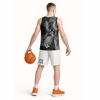 Aotearoa Moko Tribal Tattoo Basketball Jersey New Zealand Maori Penguin and Fantail Black Color LT03 - Polynesian Pride