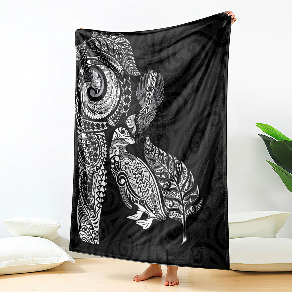 Aotearoa Moko Tribal Tattoo Blanket New Zealand Maori Penguin and Fantail Black Color