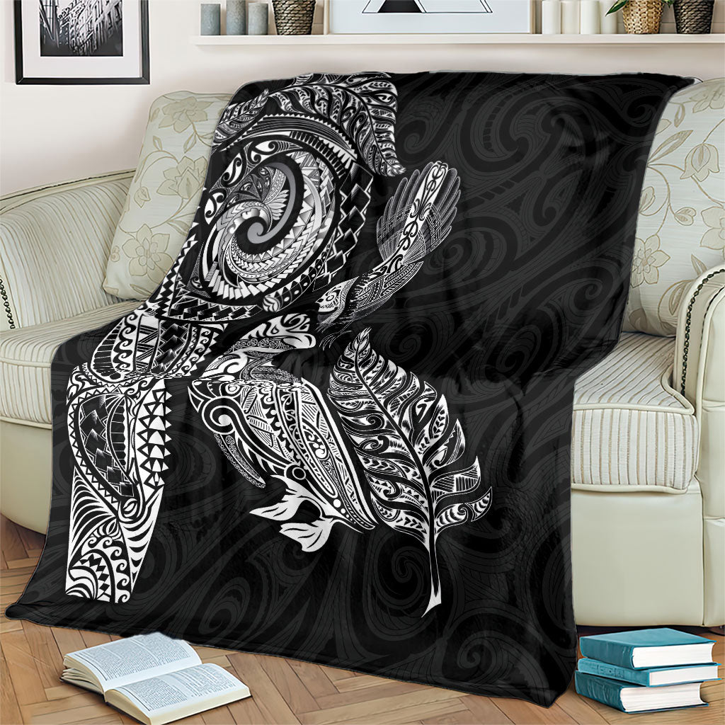 Aotearoa Moko Tribal Tattoo Blanket New Zealand Maori Penguin and Fantail Black Color