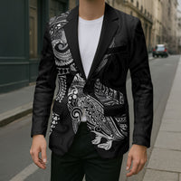 Aotearoa Moko Tribal Tattoo Blazer New Zealand Maori Penguin and Fantail Black Color