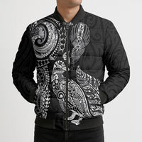 Aotearoa Moko Tribal Tattoo Bomber Puffer Jacket New Zealand Maori Penguin and Fantail Black Color