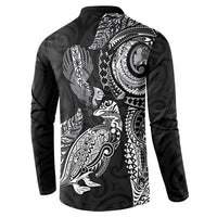 Aotearoa Moko Tribal Tattoo Button Sweatshirt New Zealand Maori Penguin and Fantail Black Color