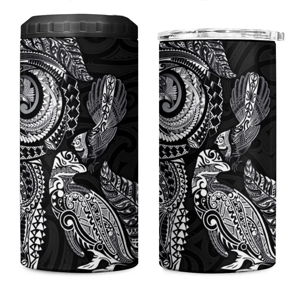 Aotearoa Moko Tribal Tattoo 4 in 1 Can Cooler Tumbler New Zealand Maori Penguin and Fantail Black Color LT03 One Size: 16 oz Black - Polynesian Pride