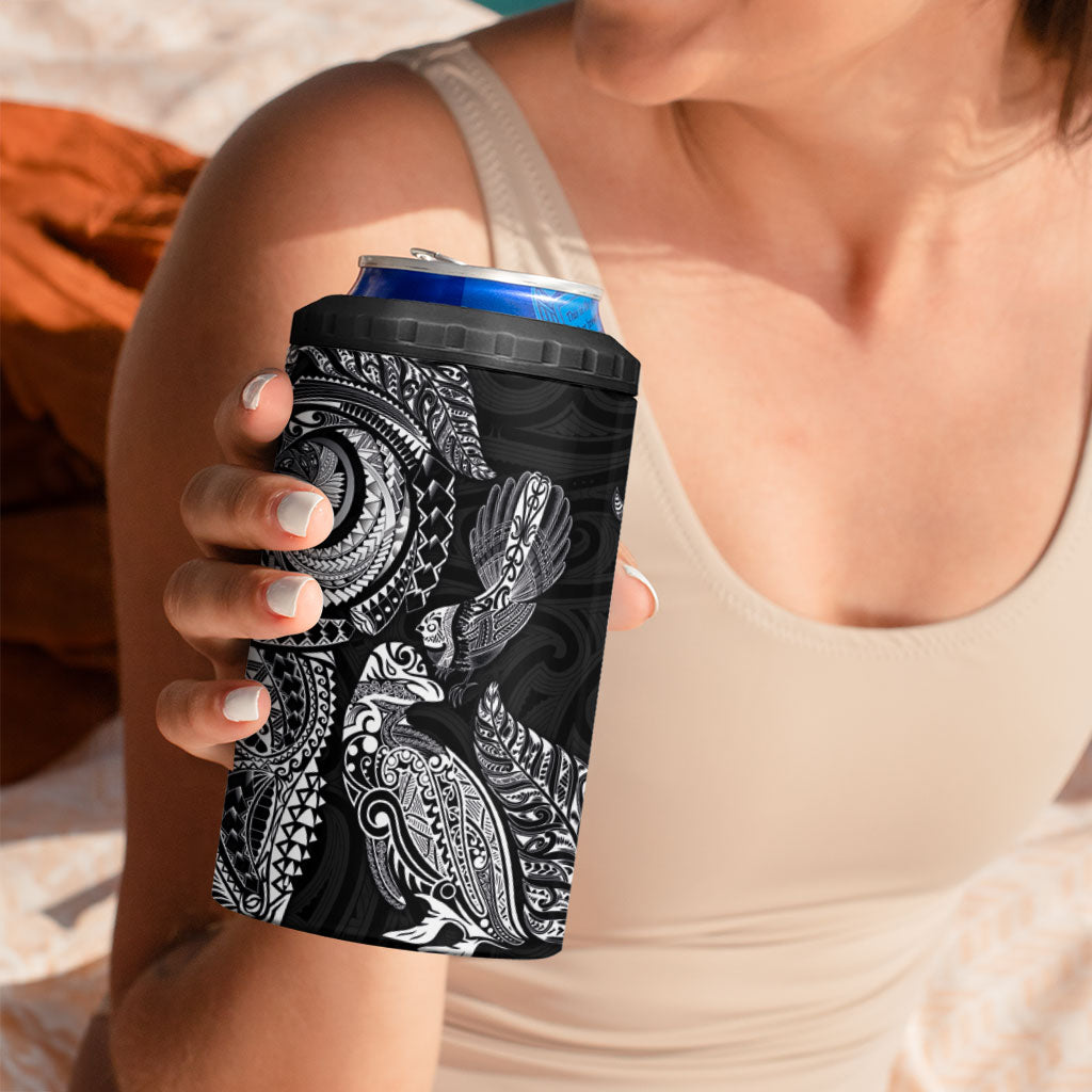 Aotearoa Moko Tribal Tattoo 4 in 1 Can Cooler Tumbler New Zealand Maori Penguin and Fantail Black Color LT03 - Polynesian Pride