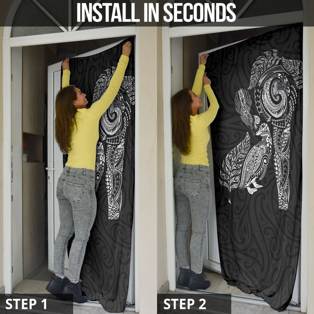 Aotearoa Moko Tribal Tattoo Door Cover New Zealand Maori Penguin and Fantail Black Color LT03 - Polynesian Pride