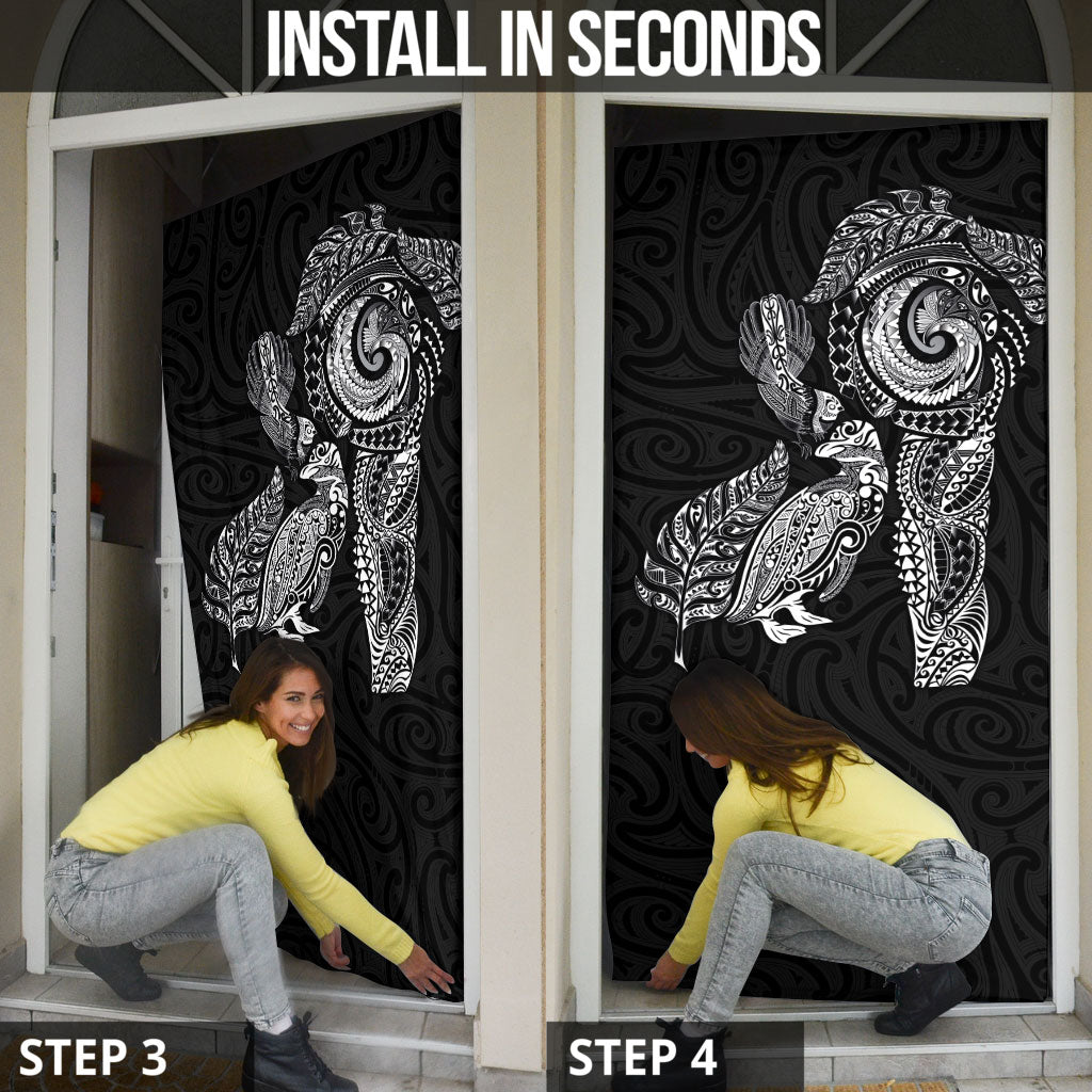 Aotearoa Moko Tribal Tattoo Door Cover New Zealand Maori Penguin and Fantail Black Color LT03 - Polynesian Pride