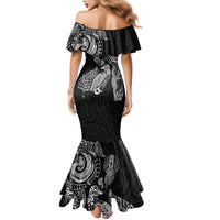 Aotearoa Moko Tribal Tattoo Family Matching Mermaid Dress and Hawaiian Shirt New Zealand Maori Penguin and Fantail Black Color LT03 - Polynesian Pride