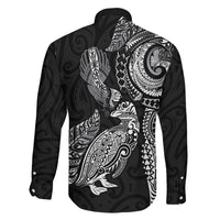 Aotearoa Moko Tribal Tattoo Family Matching Off Shoulder Short Dress and Hawaiian Shirt New Zealand Maori Penguin and Fantail Black Color LT03 - Polynesian Pride
