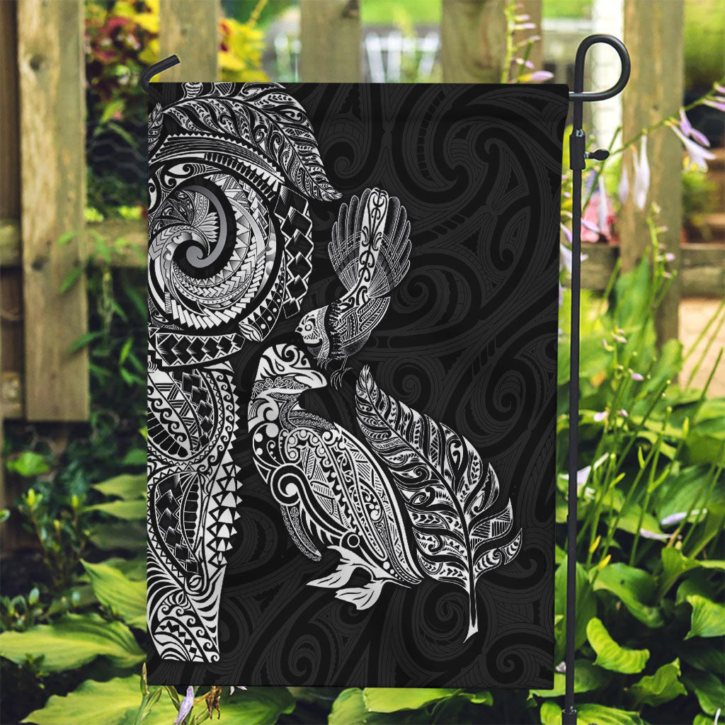 Aotearoa Moko Tribal Tattoo Garden Flag New Zealand Maori Penguin and Fantail Black Color LT03 Garden Flag Black - Polynesian Pride
