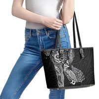 Aotearoa Moko Tribal Tattoo Leather Tote Bag New Zealand Maori Penguin and Fantail Black Color LT03 - Polynesian Pride