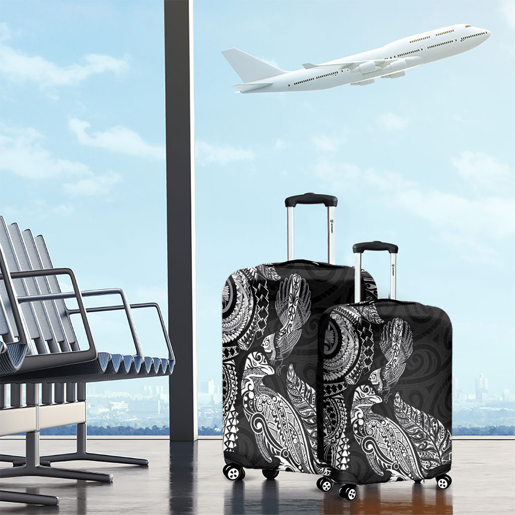 Aotearoa Moko Tribal Tattoo Luggage Cover New Zealand Maori Penguin and Fantail Black Color LT03 - Polynesian Pride