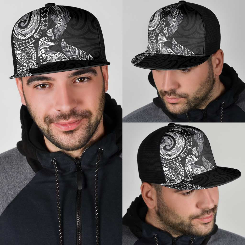 Aotearoa Moko Tribal Tattoo Mesh Trucker Cap New Zealand Maori Penguin and Fantail Black Color