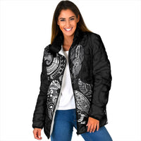 Aotearoa Moko Tribal Tattoo Padded Jacket New Zealand Maori Penguin and Fantail Black Color