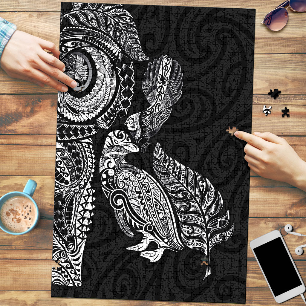 Aotearoa Moko Tribal Tattoo Puzzle New Zealand Maori Penguin and Fantail Black Color LT03 Black - Polynesian Pride