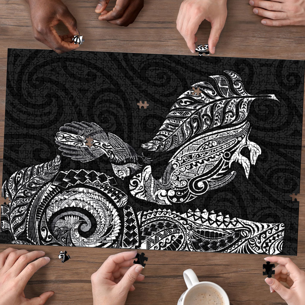 Aotearoa Moko Tribal Tattoo Puzzle New Zealand Maori Penguin and Fantail Black Color LT03 - Polynesian Pride
