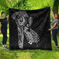 Aotearoa Moko Tribal Tattoo Quilt New Zealand Maori Penguin and Fantail Black Color LT03 - Polynesian Pride