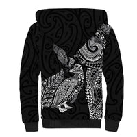 Aotearoa Moko Tribal Tattoo Sherpa Hoodie New Zealand Maori Penguin and Fantail Black Color LT03 - Polynesian Pride