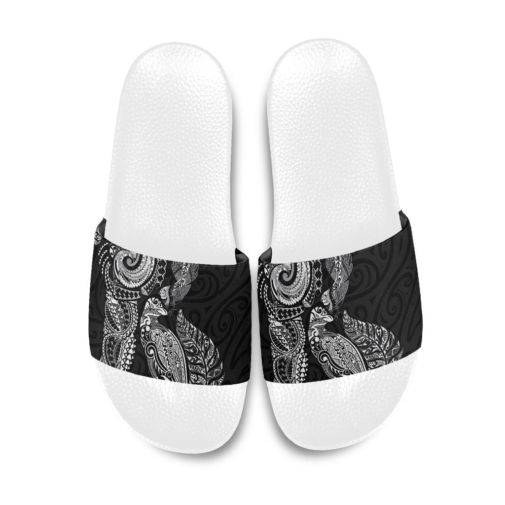 Aotearoa Moko Tribal Tattoo Slide Sandals New Zealand Maori Penguin and Fantail Black Color LT03 Black - Polynesian Pride