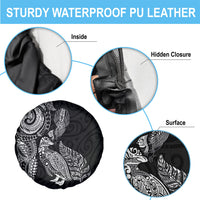 Aotearoa Moko Tribal Tattoo Spare Tire Cover New Zealand Maori Penguin and Fantail Black Color LT03 - Polynesian Pride