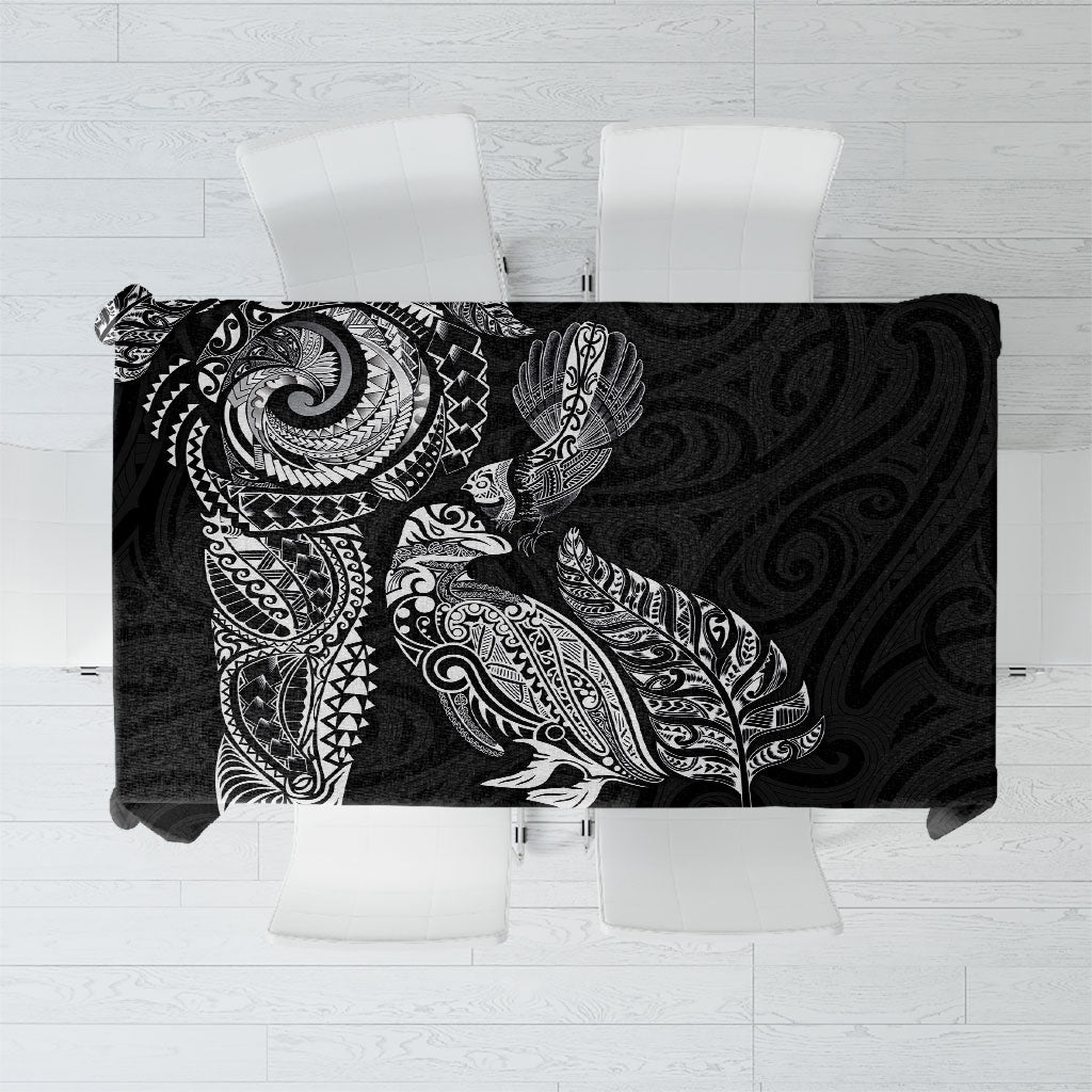 Aotearoa Moko Tribal Tattoo Tablecloth New Zealand Maori Penguin and Fantail Black Color