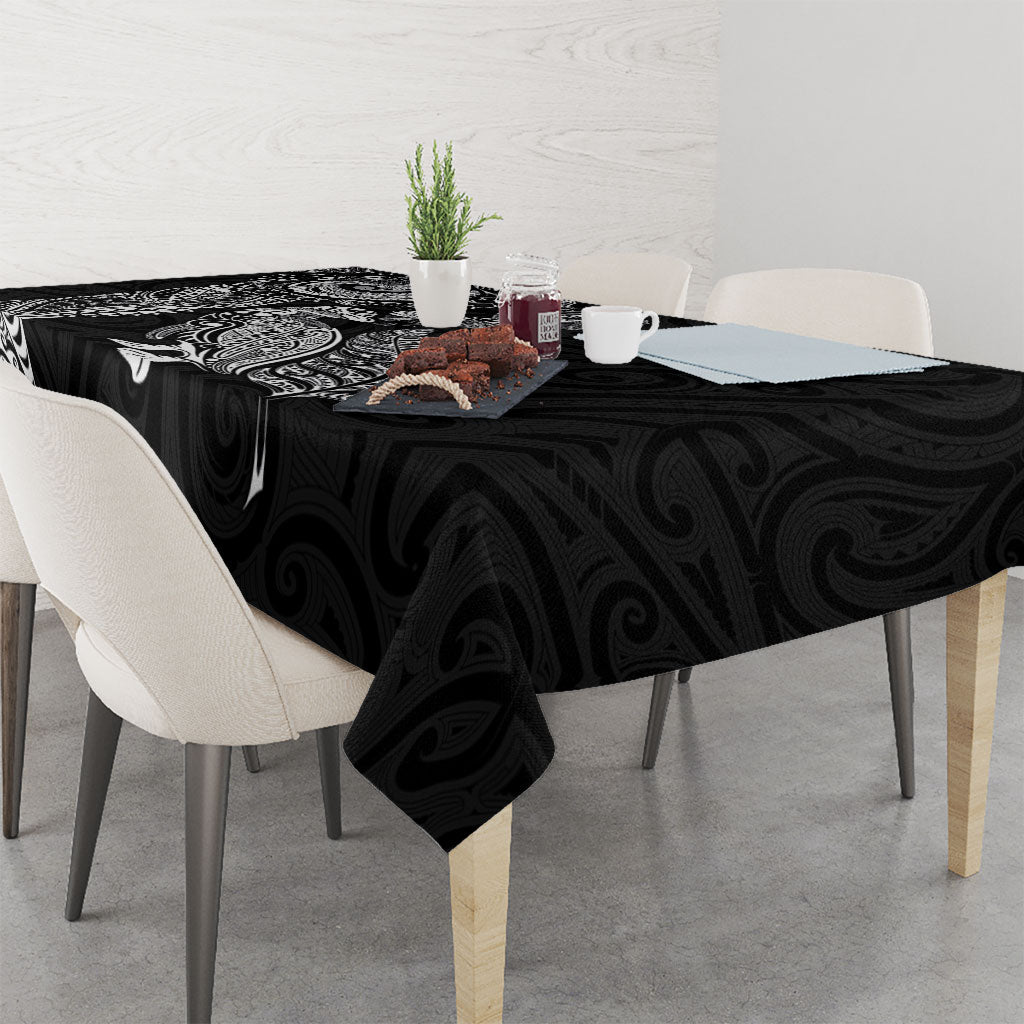 Aotearoa Moko Tribal Tattoo Tablecloth New Zealand Maori Penguin and Fantail Black Color