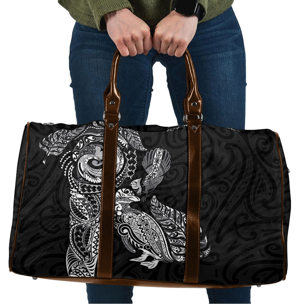 Aotearoa Moko Tribal Tattoo Travel Bag New Zealand Maori Penguin and Fantail Black Color