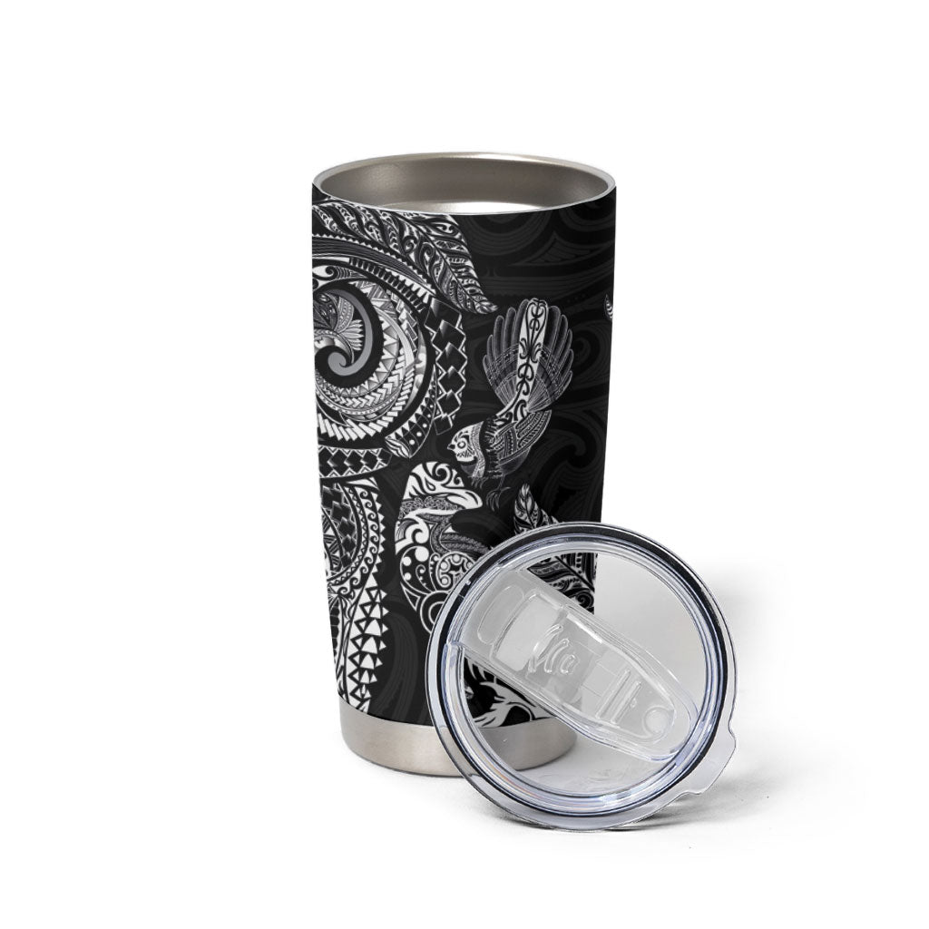 Aotearoa Moko Tribal Tattoo Tumbler Cup New Zealand Maori Penguin and Fantail Black Color LT03 - Polynesian Pride