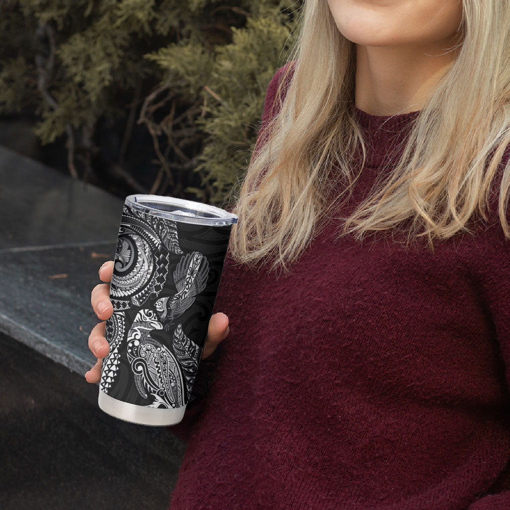 Aotearoa Moko Tribal Tattoo Tumbler Cup New Zealand Maori Penguin and Fantail Black Color LT03 - Polynesian Pride