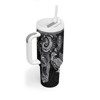 Aotearoa Moko Tribal Tattoo Tumbler With Handle New Zealand Maori Penguin and Fantail Black Color LT03 - Polynesian Pride