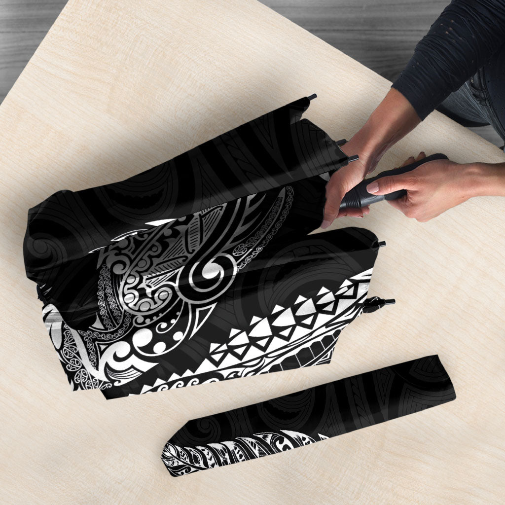 Aotearoa Moko Tribal Tattoo Umbrella New Zealand Maori Penguin and Fantail Black Color LT03 - Polynesian Pride