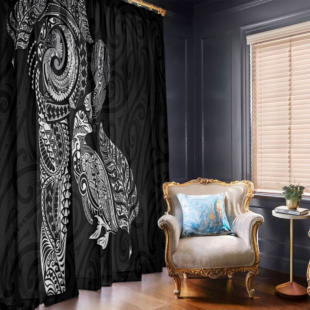 Aotearoa Moko Tribal Tattoo Window Curtain New Zealand Maori Penguin and Fantail Black Color LT03 - Polynesian Pride
