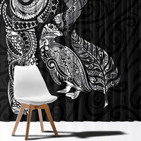 Aotearoa Moko Tribal Tattoo Window Curtain New Zealand Maori Penguin and Fantail Black Color LT03 - Polynesian Pride