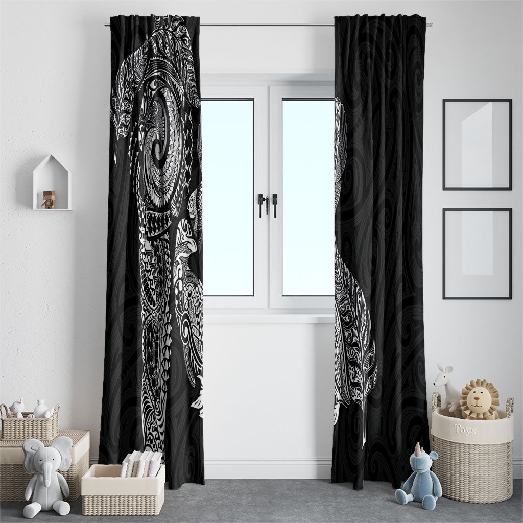 Aotearoa Moko Tribal Tattoo Window Curtain New Zealand Maori Penguin and Fantail Black Color LT03 - Polynesian Pride